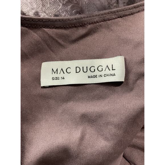 Mac Duggal Beaded Floral Grey Polyester A-Line Cocktail Dress Size 14 - Picture 2 of 5